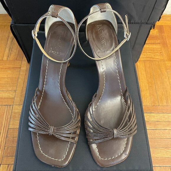 J. Crew Brown Leather Strappy Sandal Heels- Size 8 - Picture 1 of 8